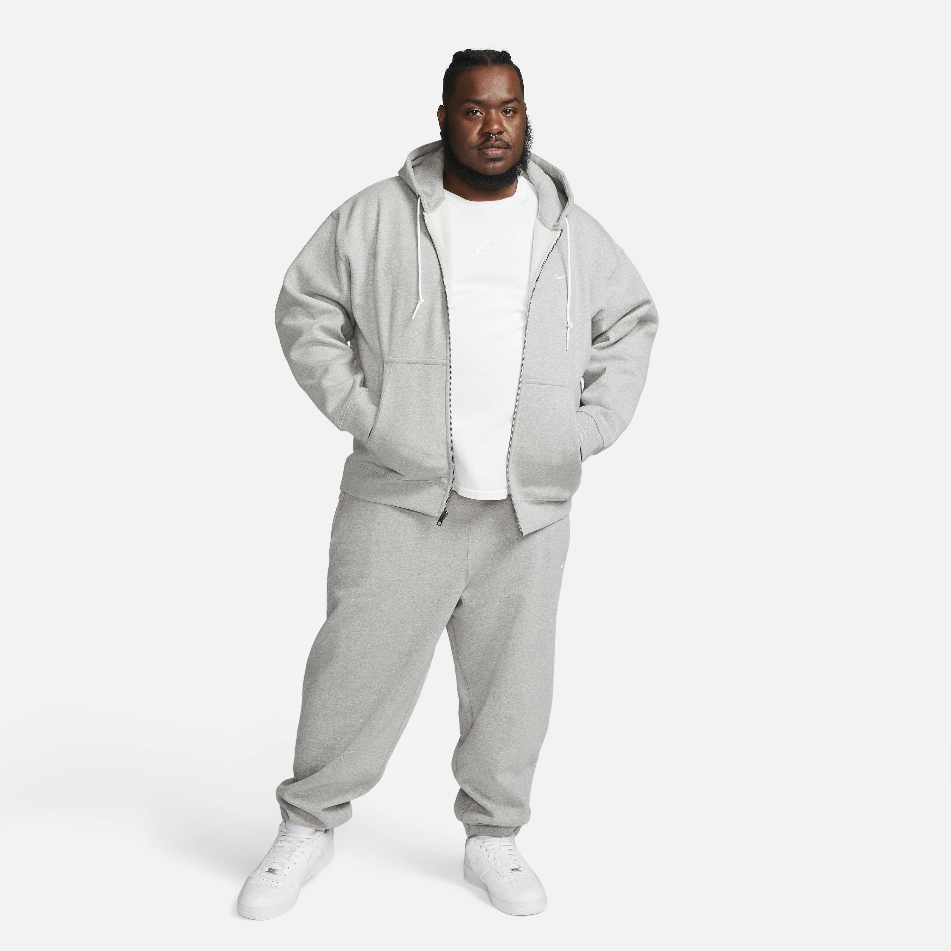 Nike Solo Swoosh Full Zip Hoodie Dark Grey Heather/White