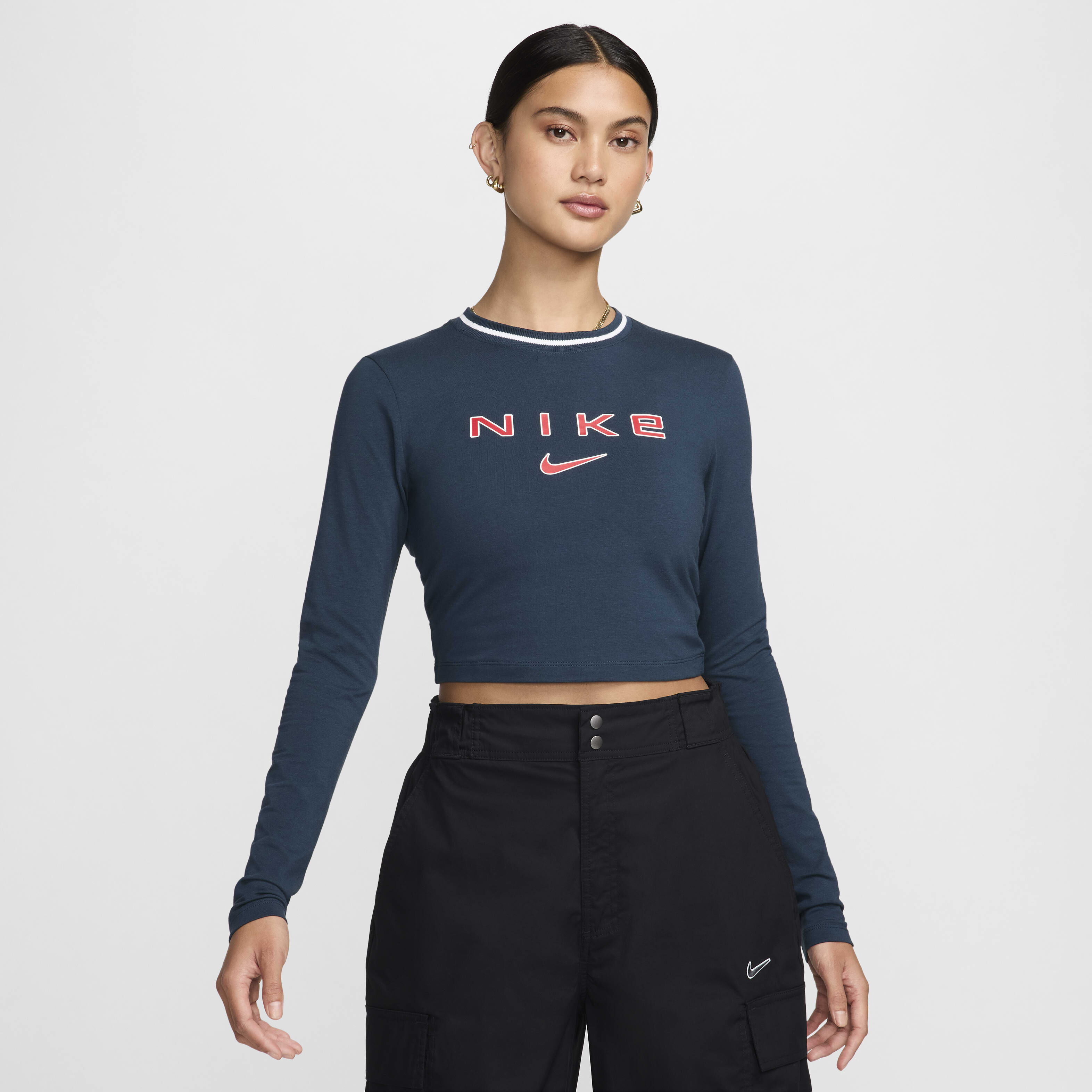 Buy Nike Sportswear Chill Knit Women s Slim Long Sleeve Cropped Graphic T Shirt Nike Kuwait Official