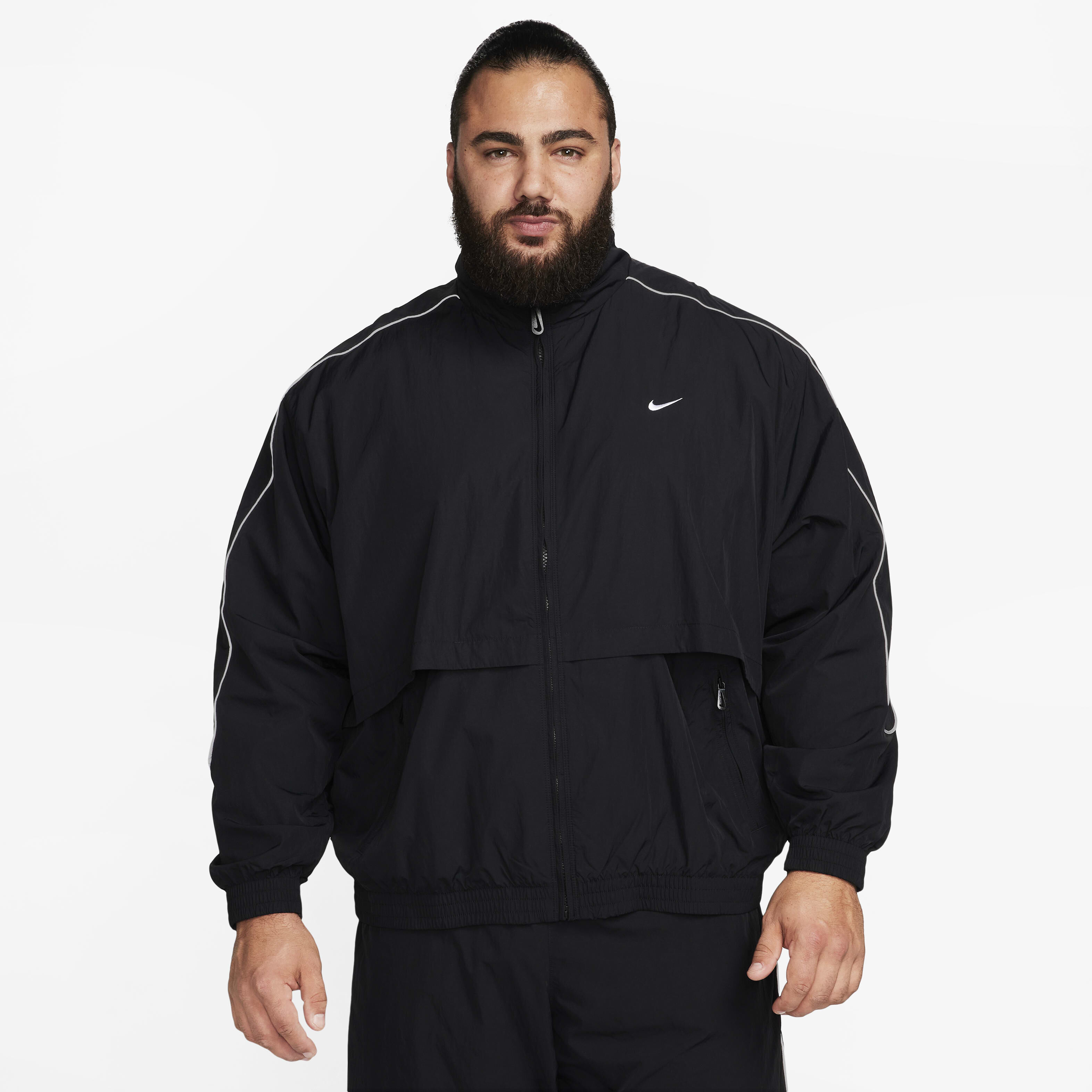 Buy Nike Sportswear Solo Swoosh Men s Woven Tracksuit Jacket Black White Nike Kuwait Official