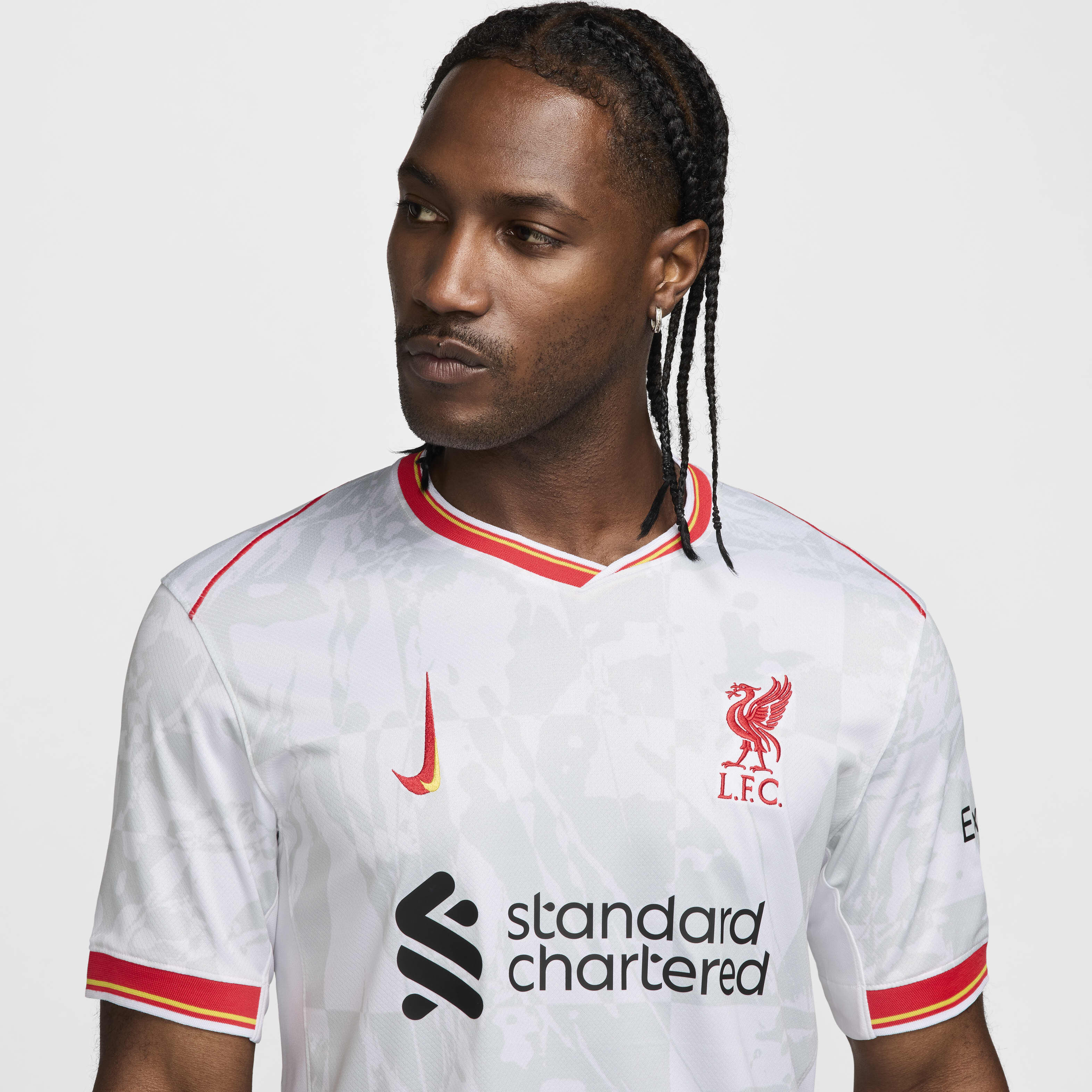 Buy Liverpool F.C. 2024 25 Stadium Third Men s Nike Dri FIT Football Replica Shirt White Pure Platinum Black Global Red Nike Kuwait Official