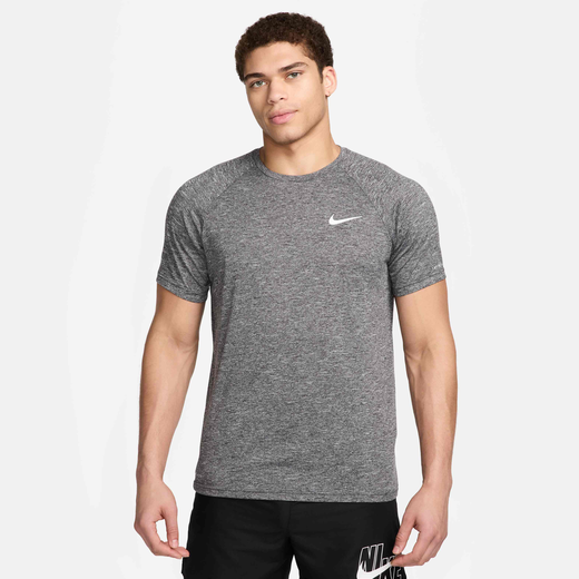 Swimwear-Nike Swim, Nike, Men's Heathered Short-Sleeve Hydroguard Swimming Top