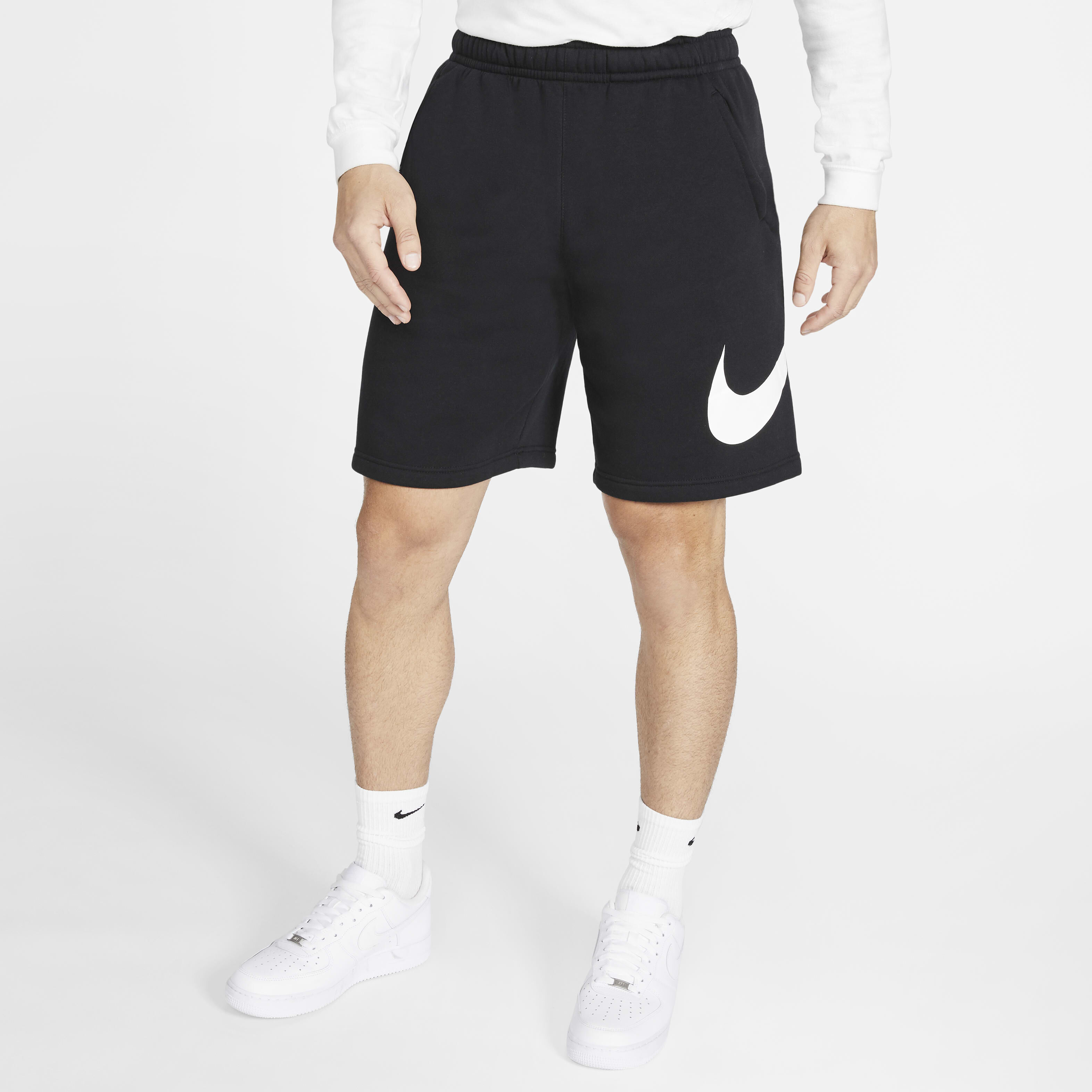 Buy Nike Sportswear Club Men s Graphic Shorts Black White White Nike Kuwait Official