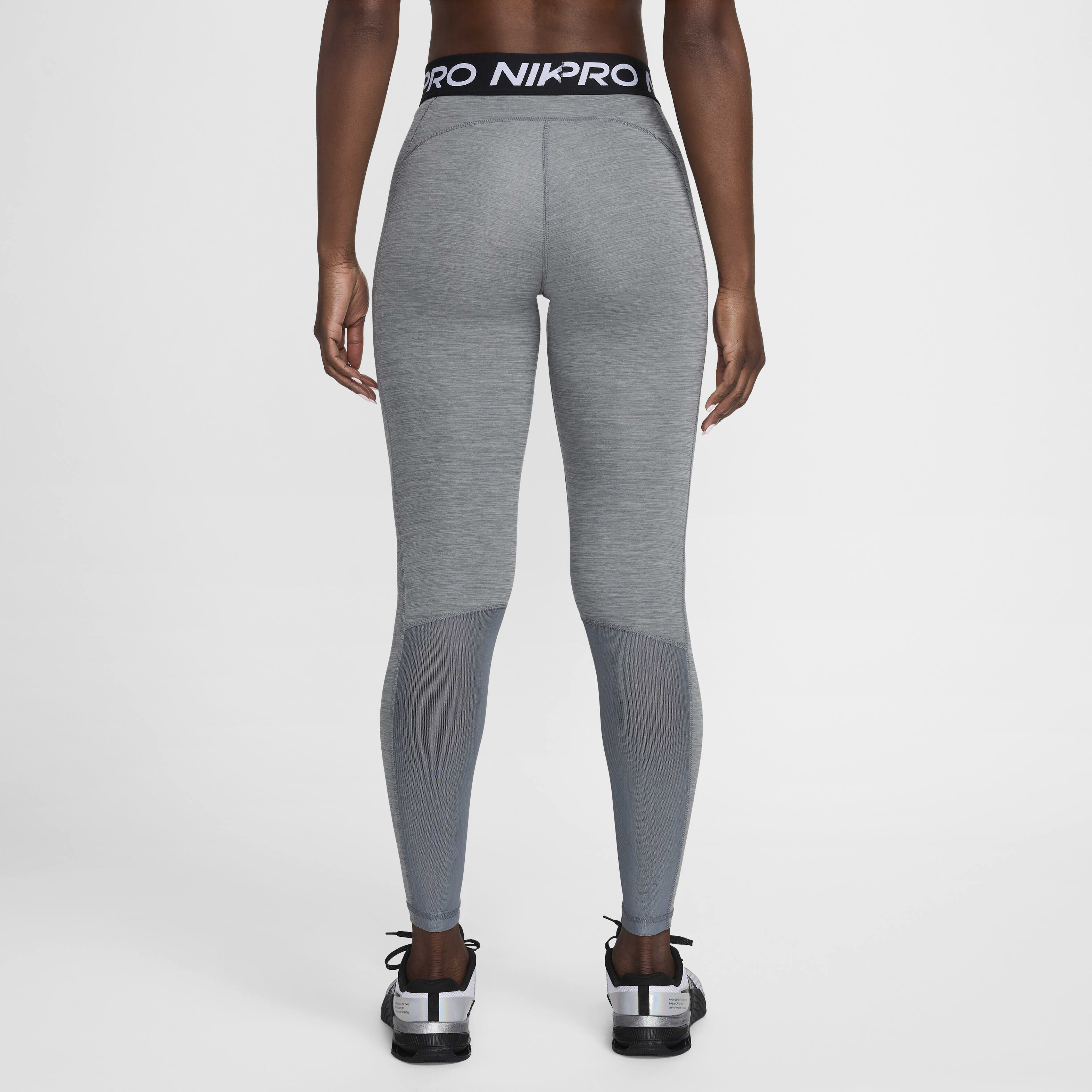 Buy Nike Pro Women s Mid Rise Mesh Panelled Leggings Smoke Grey Heather Black White Nike Kuwait Official