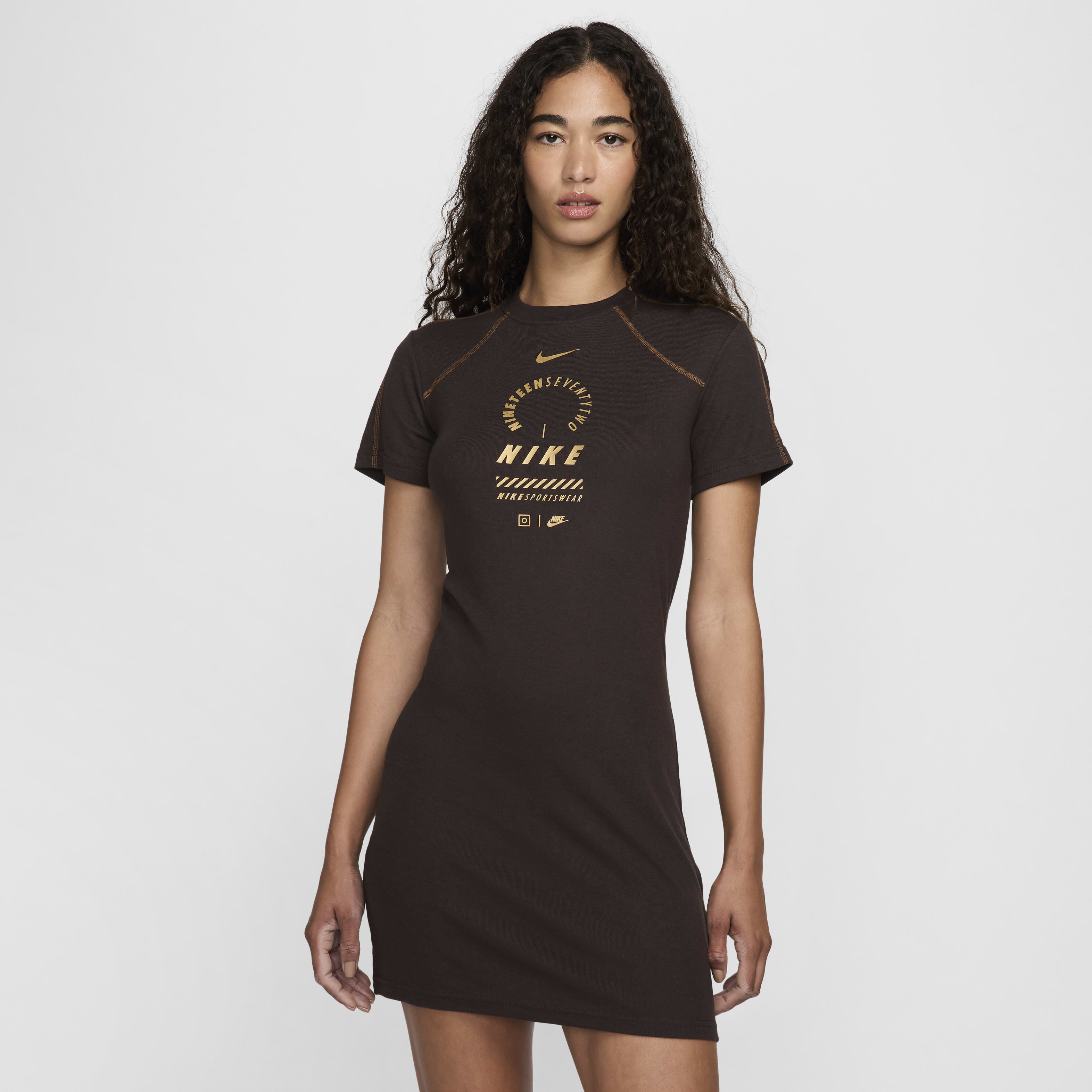 Buy Nike Sportswear Women s Short Sleeve Dress Velvet Brown Nike Kuwait Official