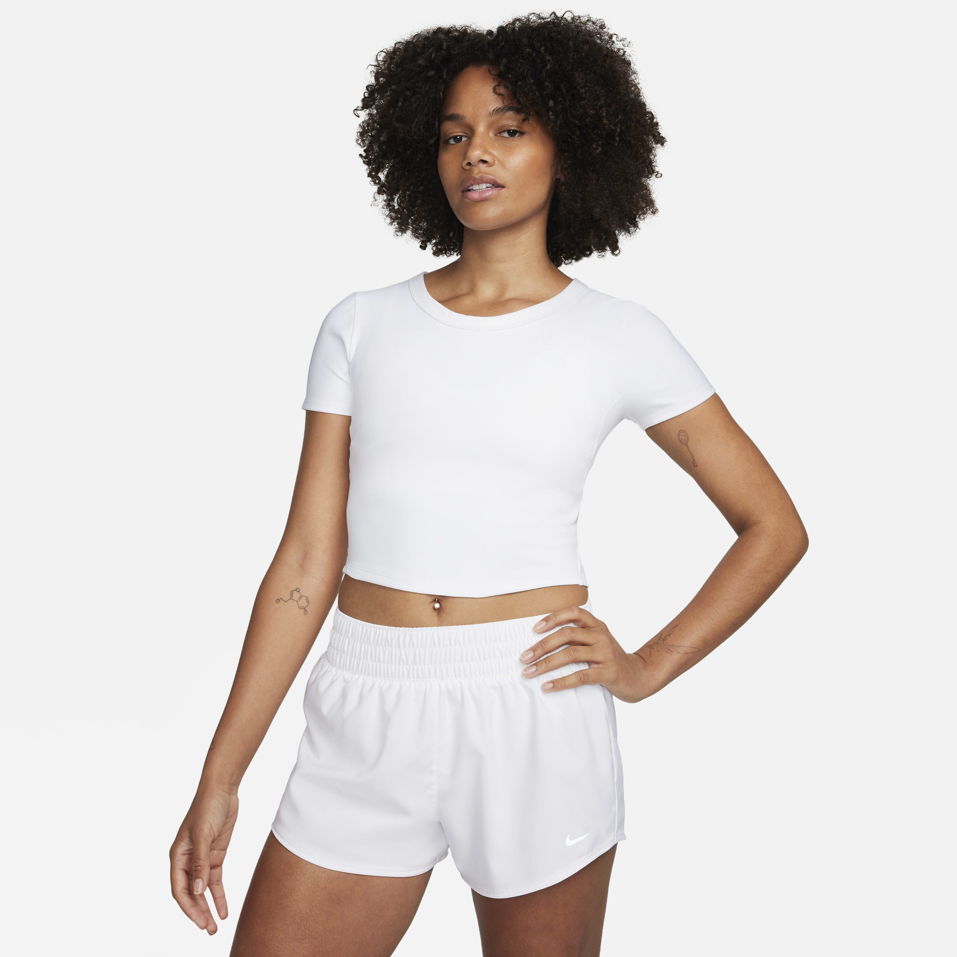 Buy Nike One Fitted Women s Dri FIT Short Sleeve Cropped Top White Black Nike Kuwait Official
