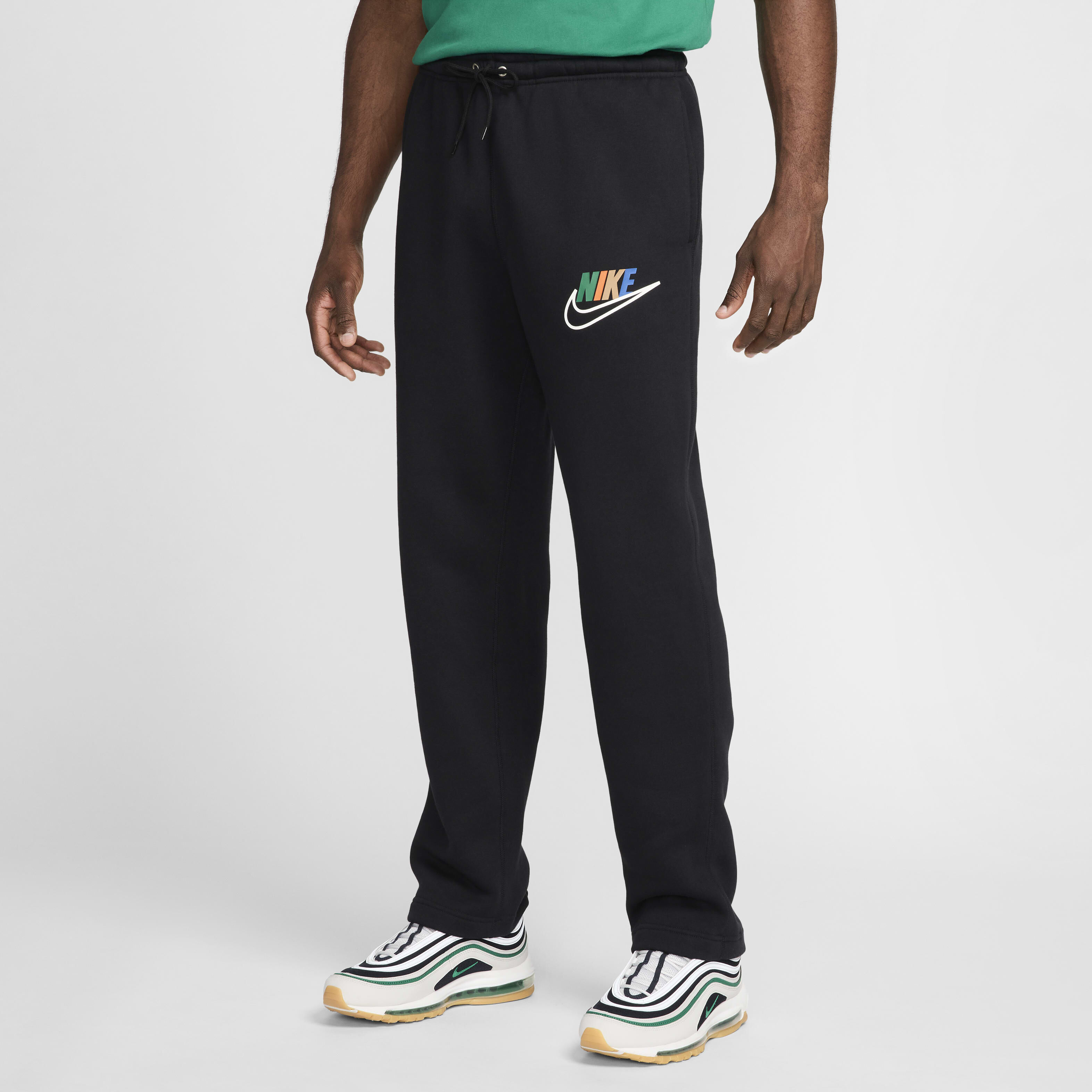 Nike men's club swoosh fleece open hem sweatpants outlet