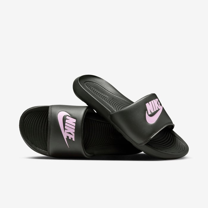 Athletic Shoes Purple Nike Slides With Gold Nike Sign Nike Air
