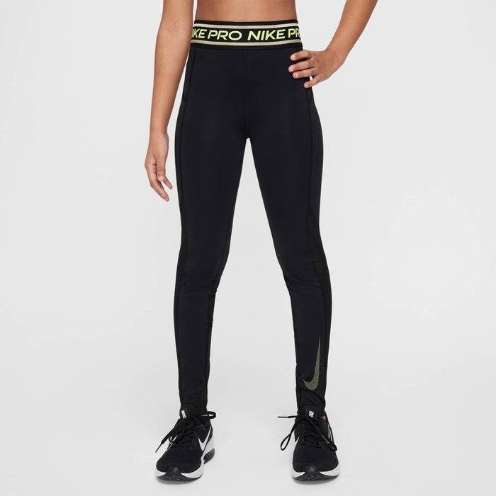 Buy Nike Pro Girls' Mid-Rise Leggings Black/Light Lemon Twist
