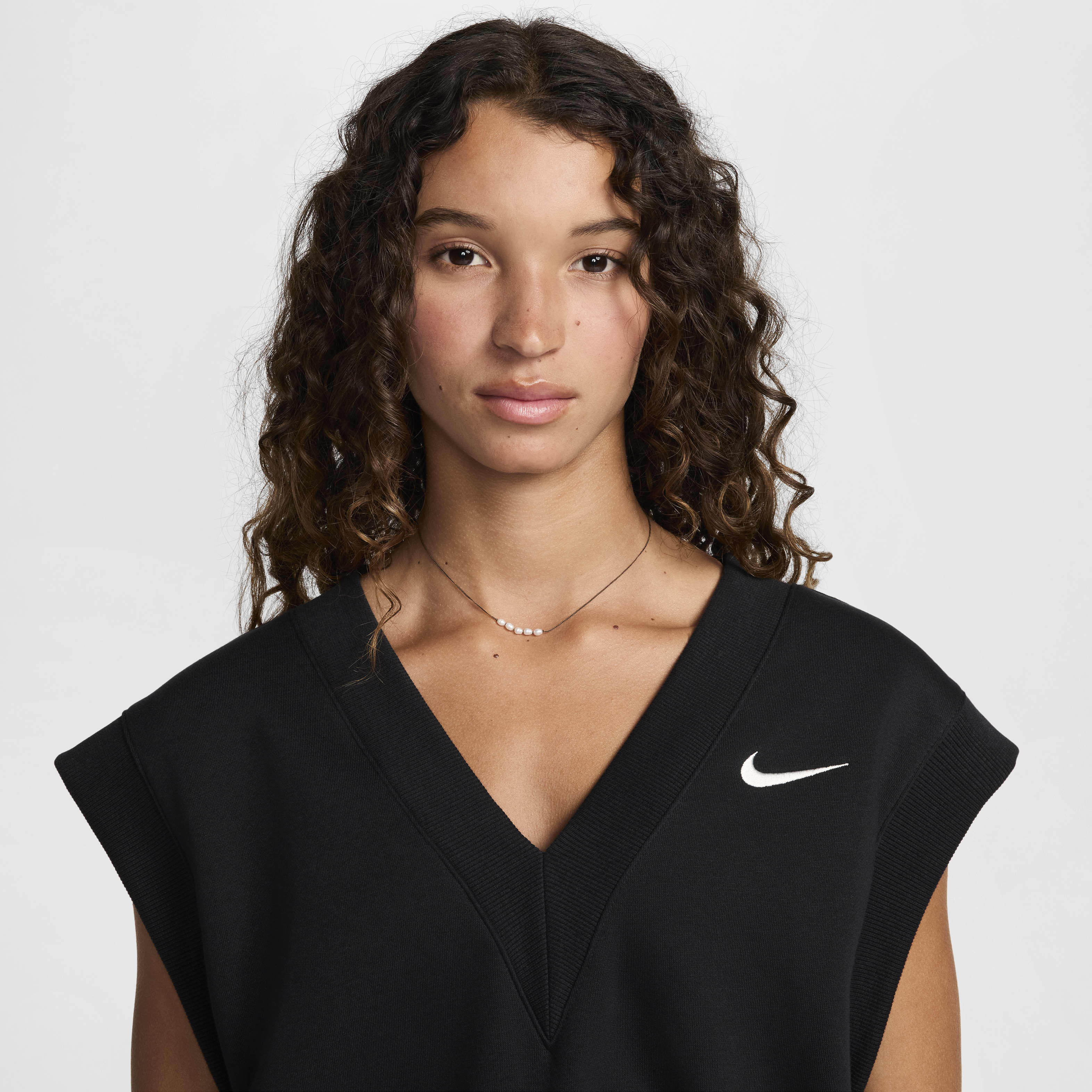 Buy Nike Sportswear Phoenix Fleece Women s Loose V Neck Sleeveless Cropped Top Black Sail Nike Kuwait Official