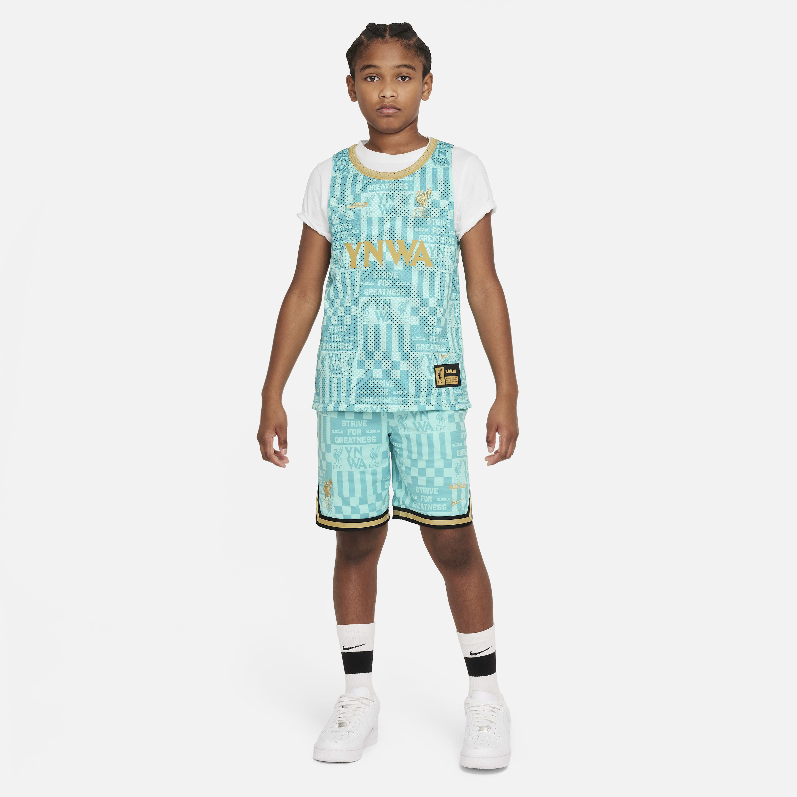 Buy LeBron x Liverpool F.C. Culture of Basketball Older Kids Nike Reversible Football Shirt Tropical Twist Black Washed Teal Truly Gold Nike Kuwait Official