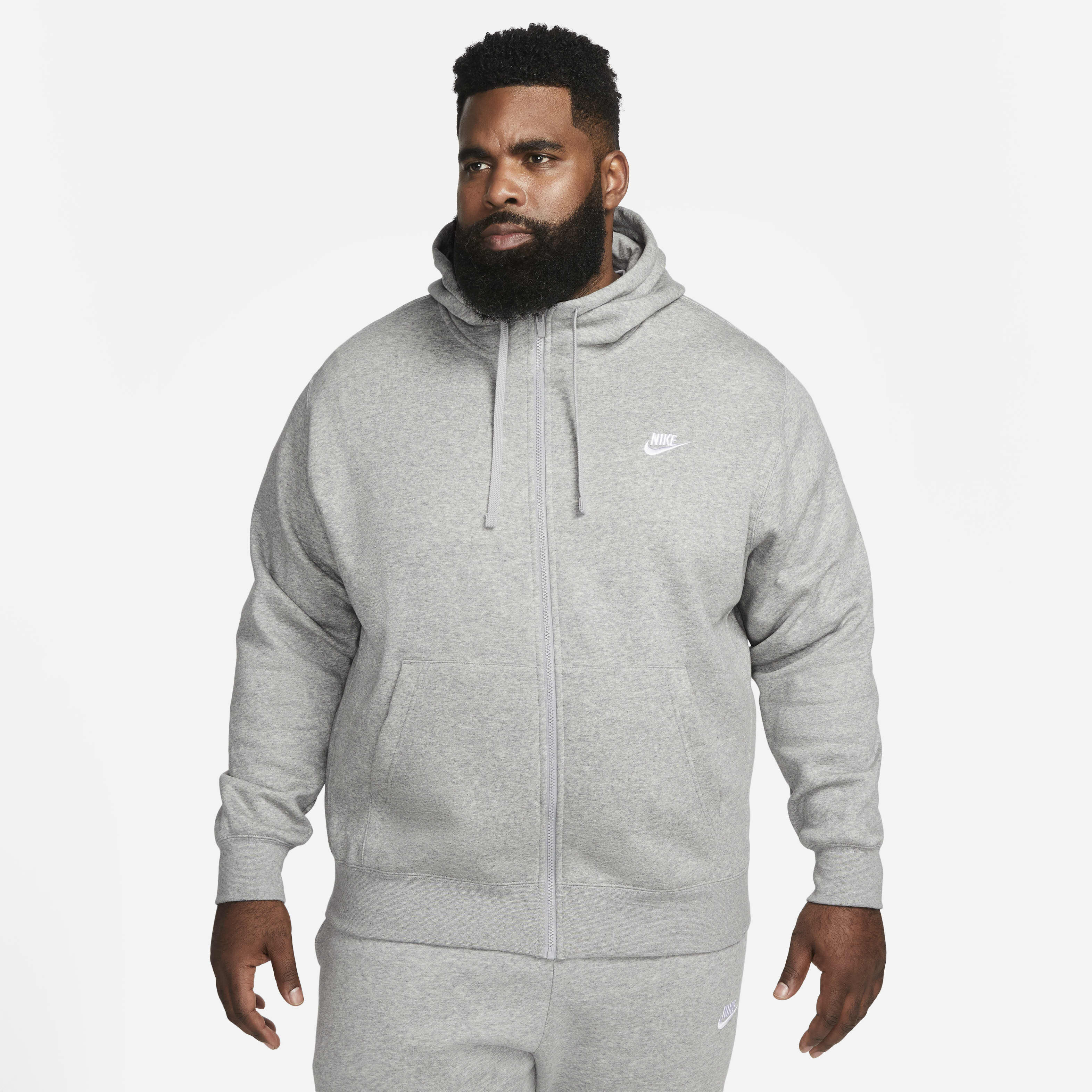 Buy Nike Sportswear Club Fleece Men s Full Zip Hoodie Dark Grey Heather Matte Silver White Nike Kuwait Official