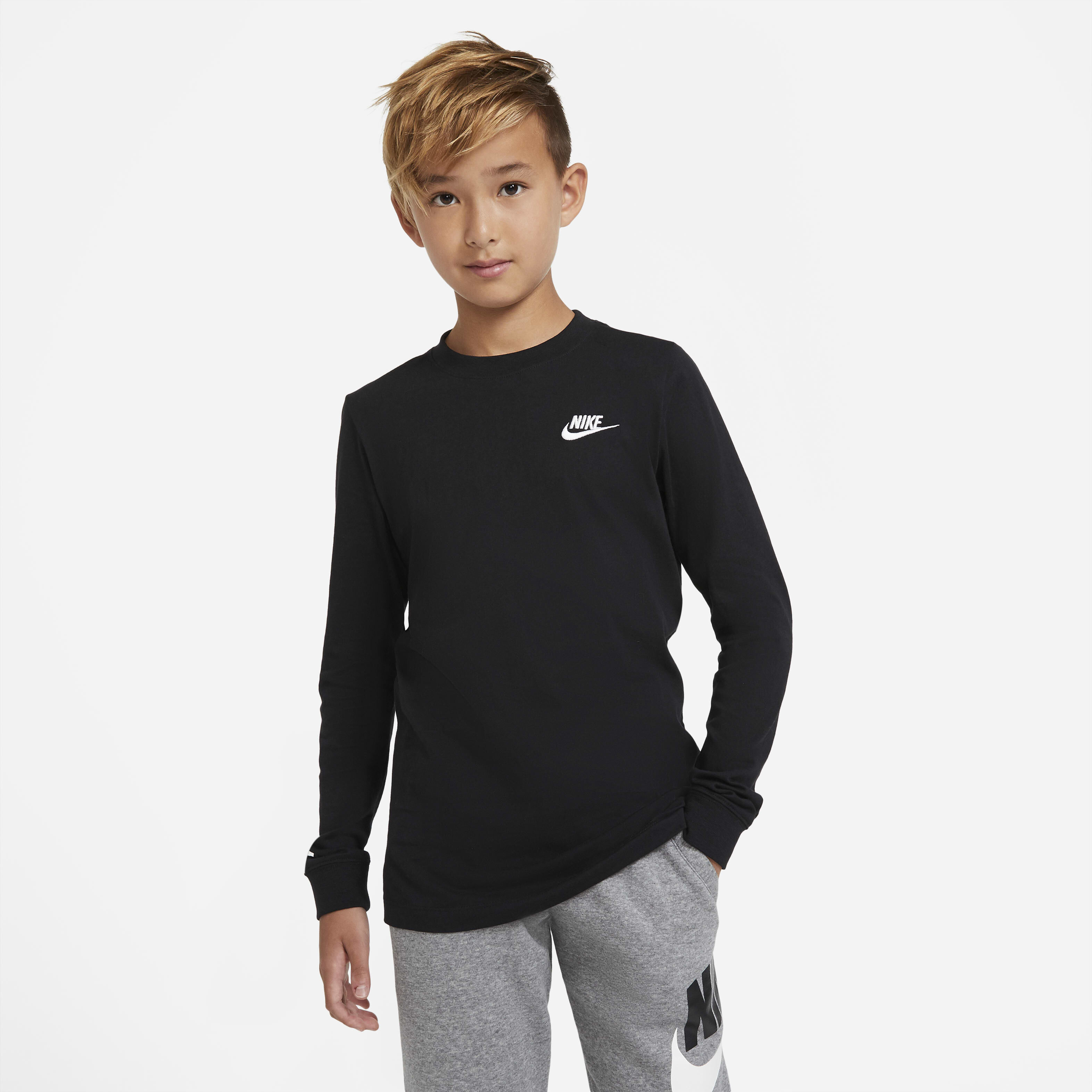 Buy Nike Sportswear Older Kids' (Boys') Long-Sleeve T-Shirt - Black/White |  Nike Kuwait Official