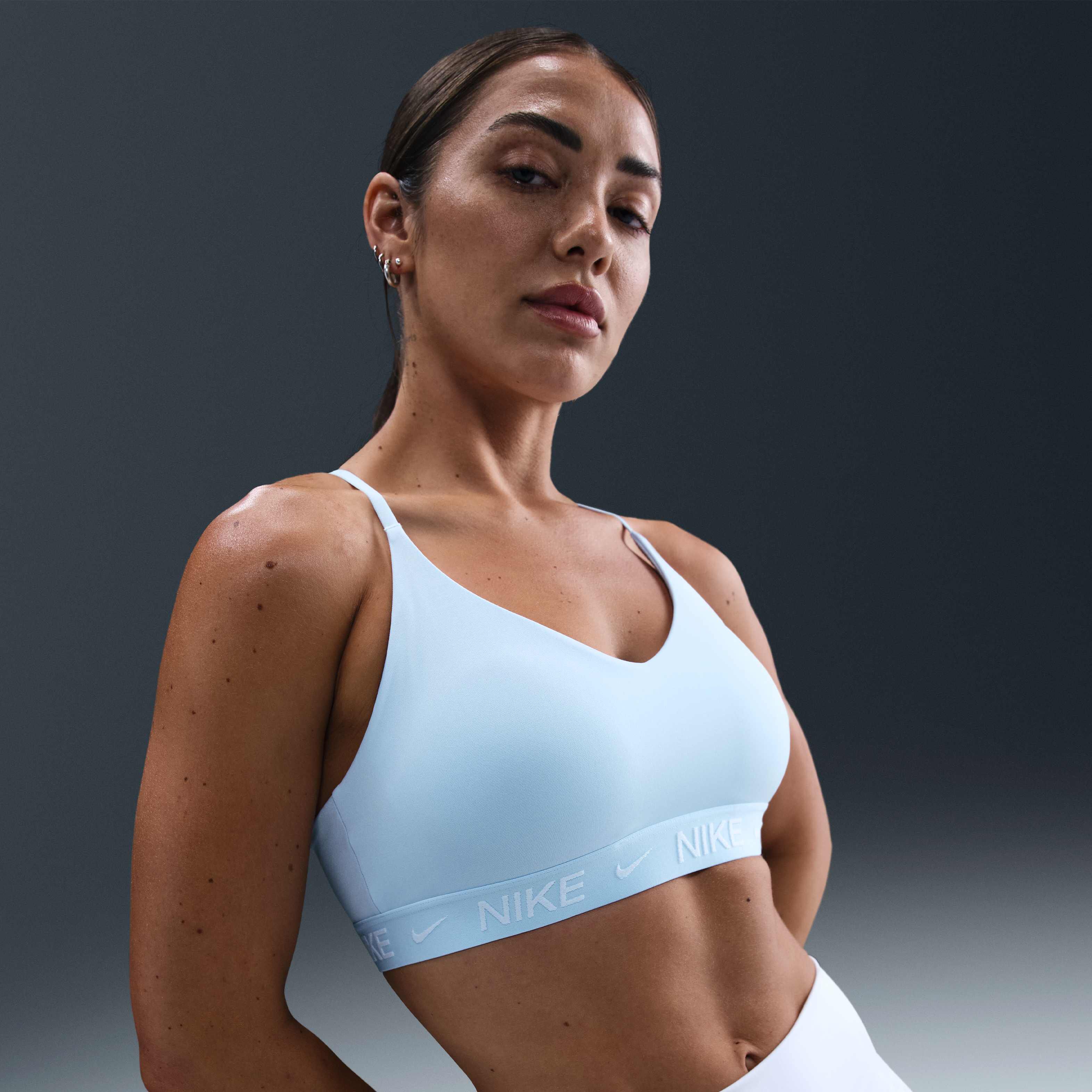 nike indy logo sports bra blue