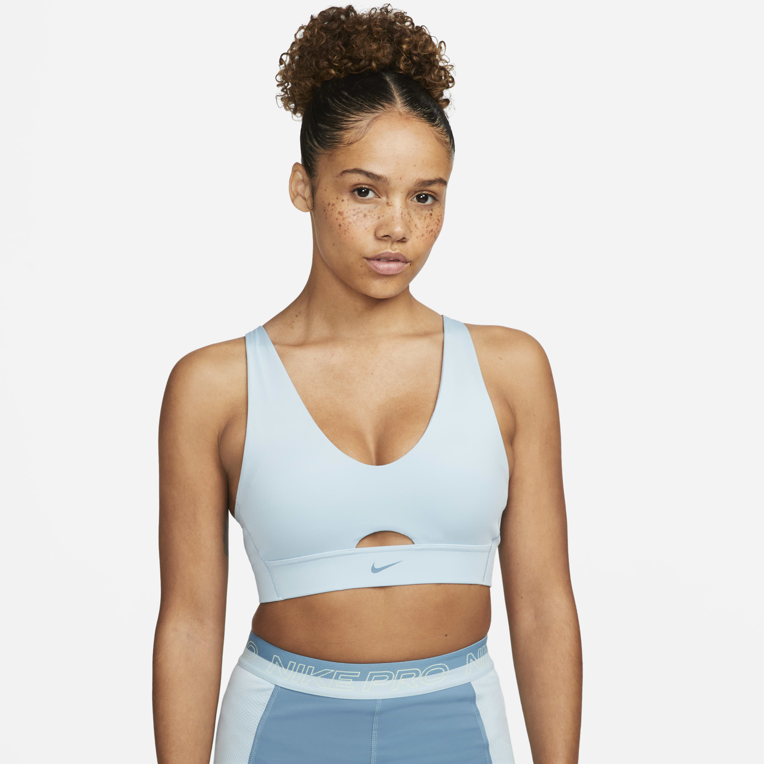 Buy Nike Indy Plunge Cut Out Women s Medium Support Padded Sports Bra Ocean Bliss Noise Aqua Nike Kuwait Official