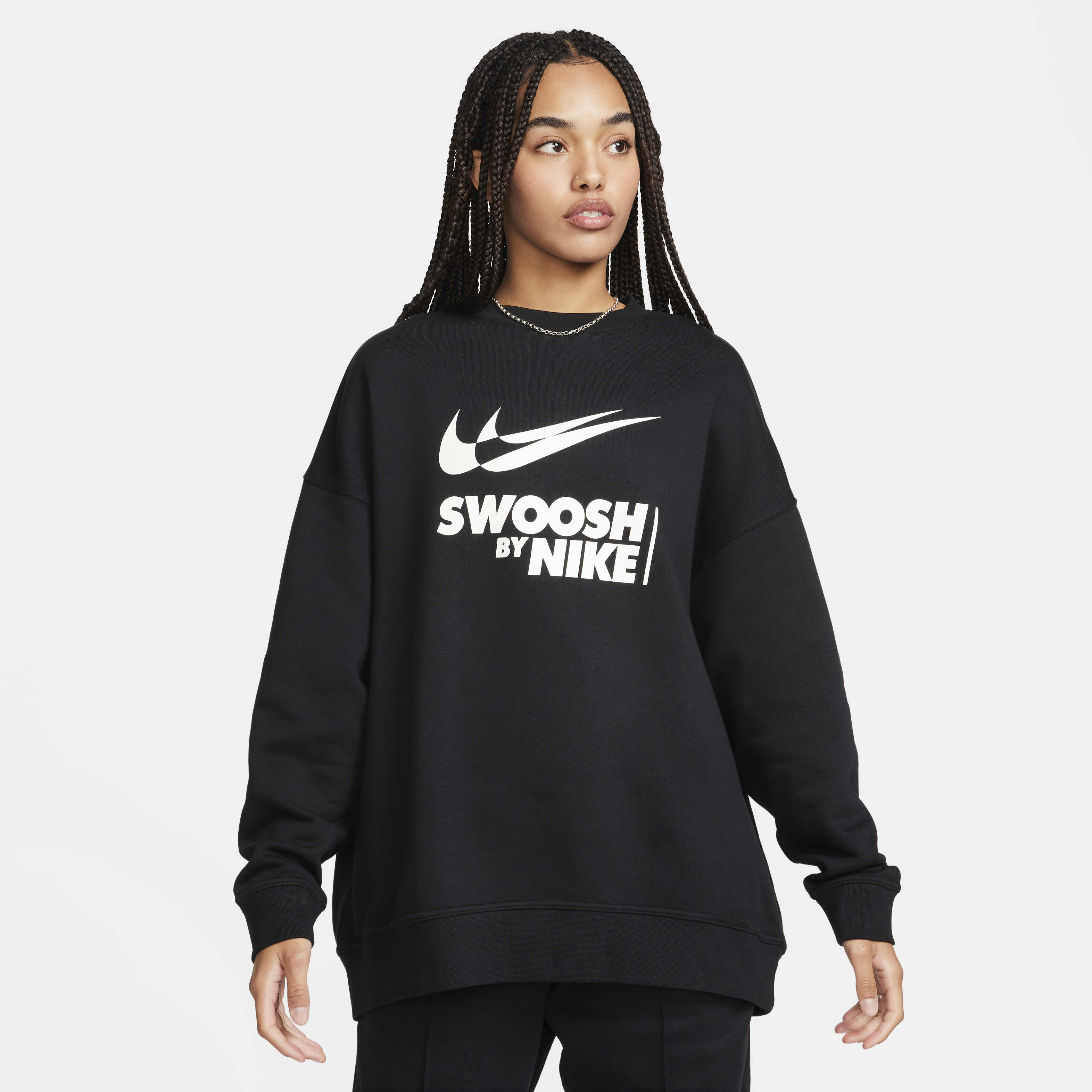 Buy Nike Sportswear Women s Oversized Fleece Crew Neck Sweatshirt Black Sail Nike Kuwait Official