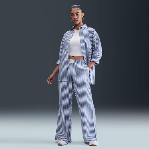 New In Women's-Nike, Nike Sportswear Chill Poplin, Women's Mid-Rise Loose Striped Trousers