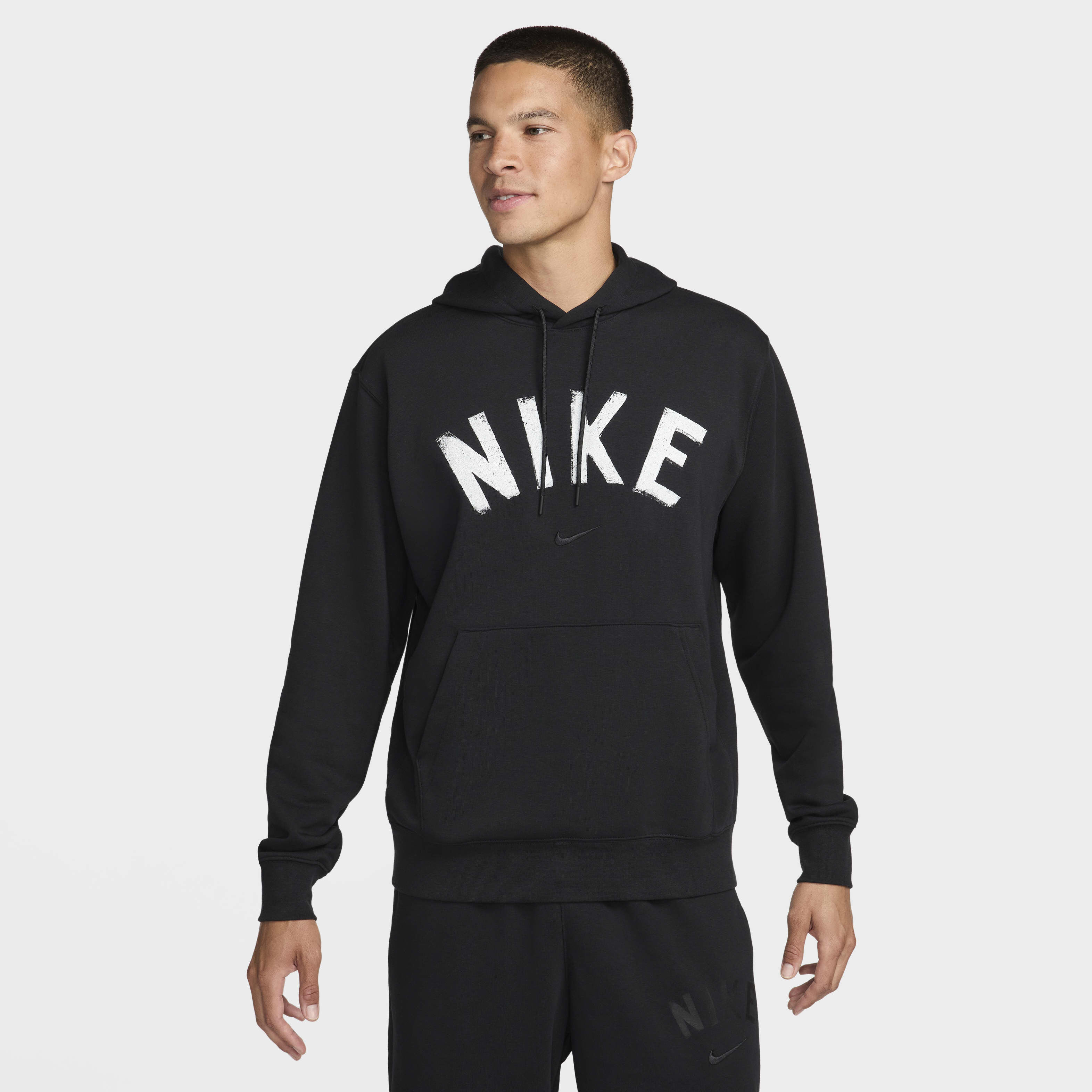 Buy Nike Swoosh Men s Dri FIT French Terry Pullover Fitness Hoodie Black Black White Nike Kuwait Official