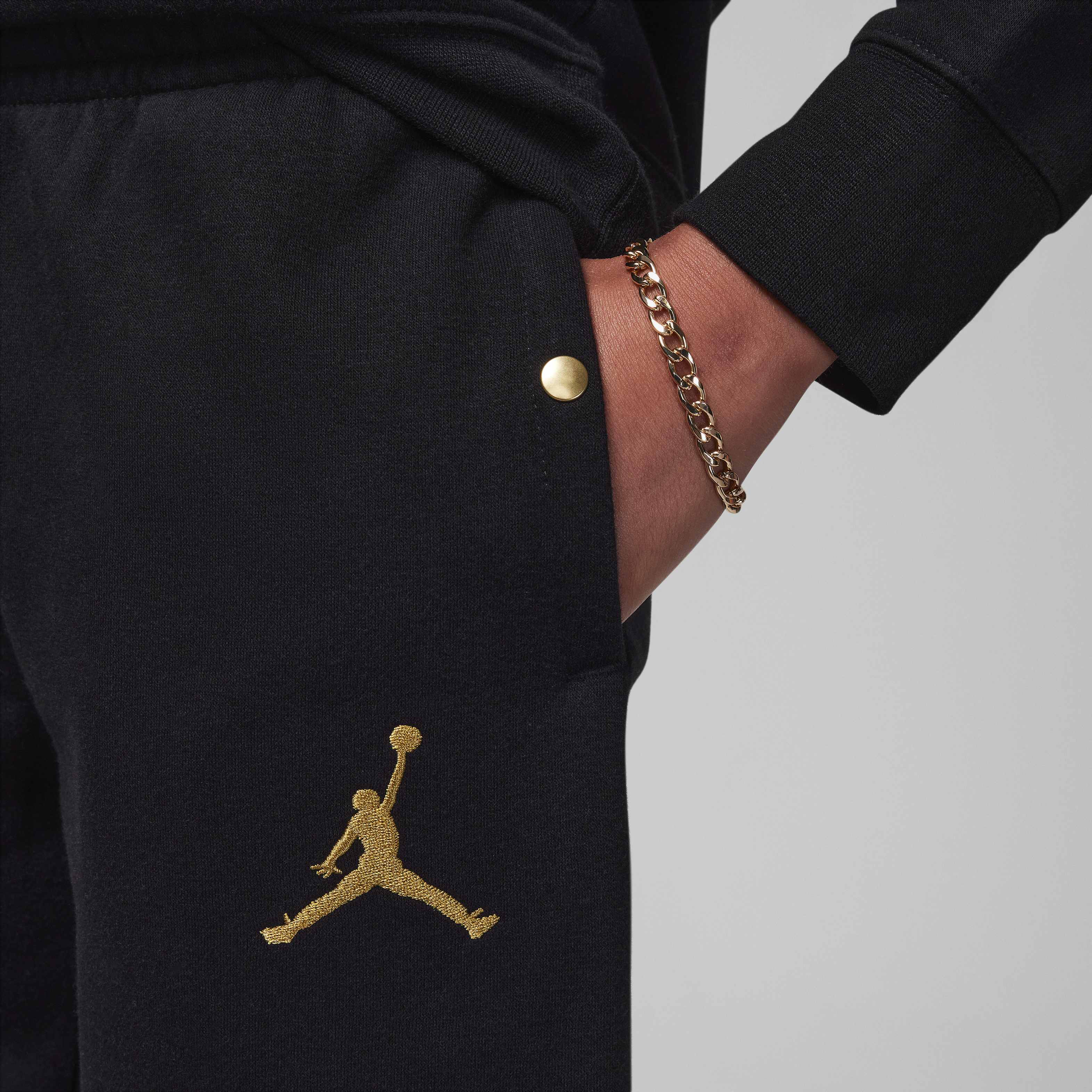 Jordan Take Flight Black and Gold Fleece Trousers image number 3