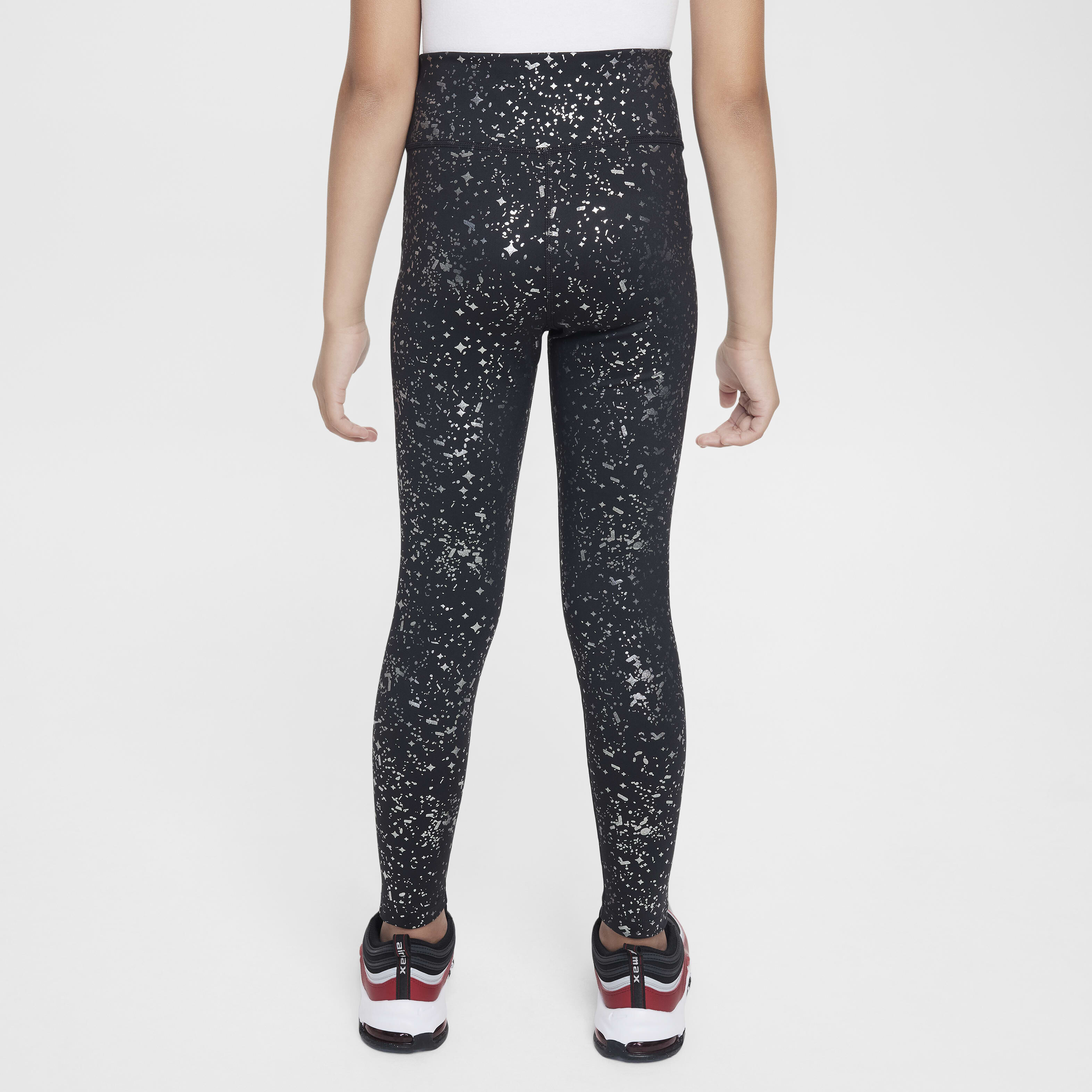 Buy Nike One Older Kids Girls Dri FIT High Waisted Leggings Black Metallic Silver Nike Kuwait Official
