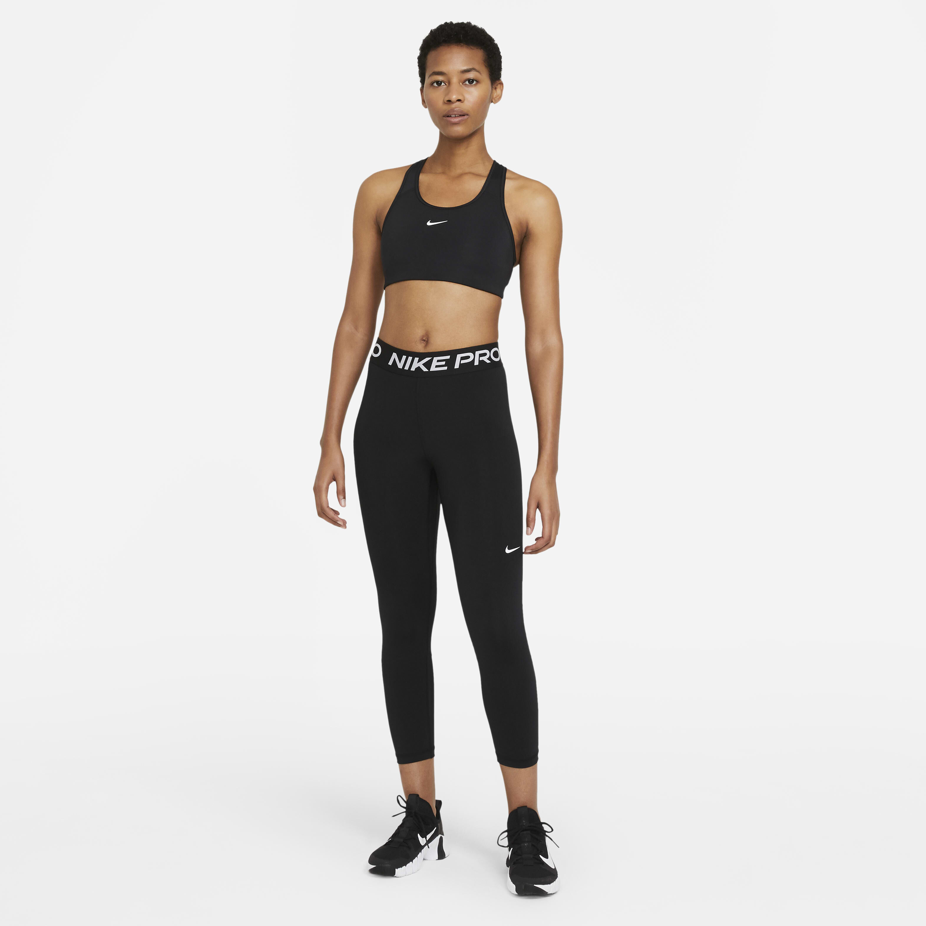 Buy Nike Pro Women s Mid Rise Crop Mesh Panel Leggings Black White Nike Kuwait Official
