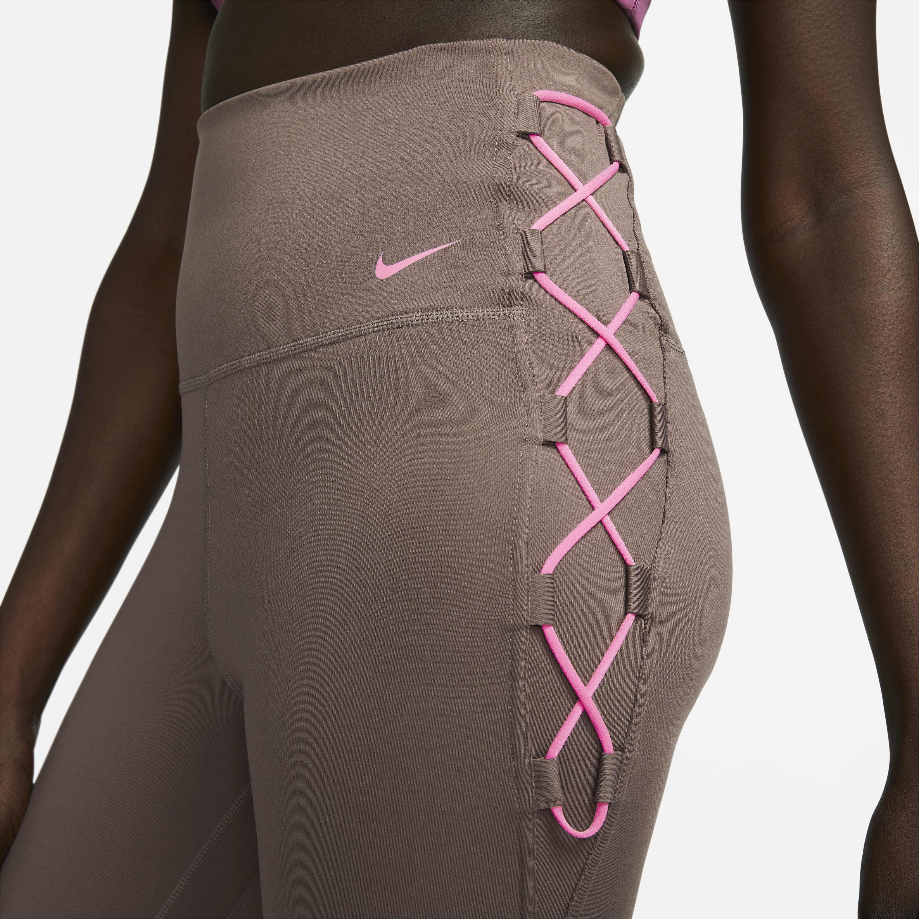 Buy Nike One Women s High Waisted 7 8 Lace Up Leggings Plum Eclipse Pink Glow Pink Glow Nike Kuwait Official