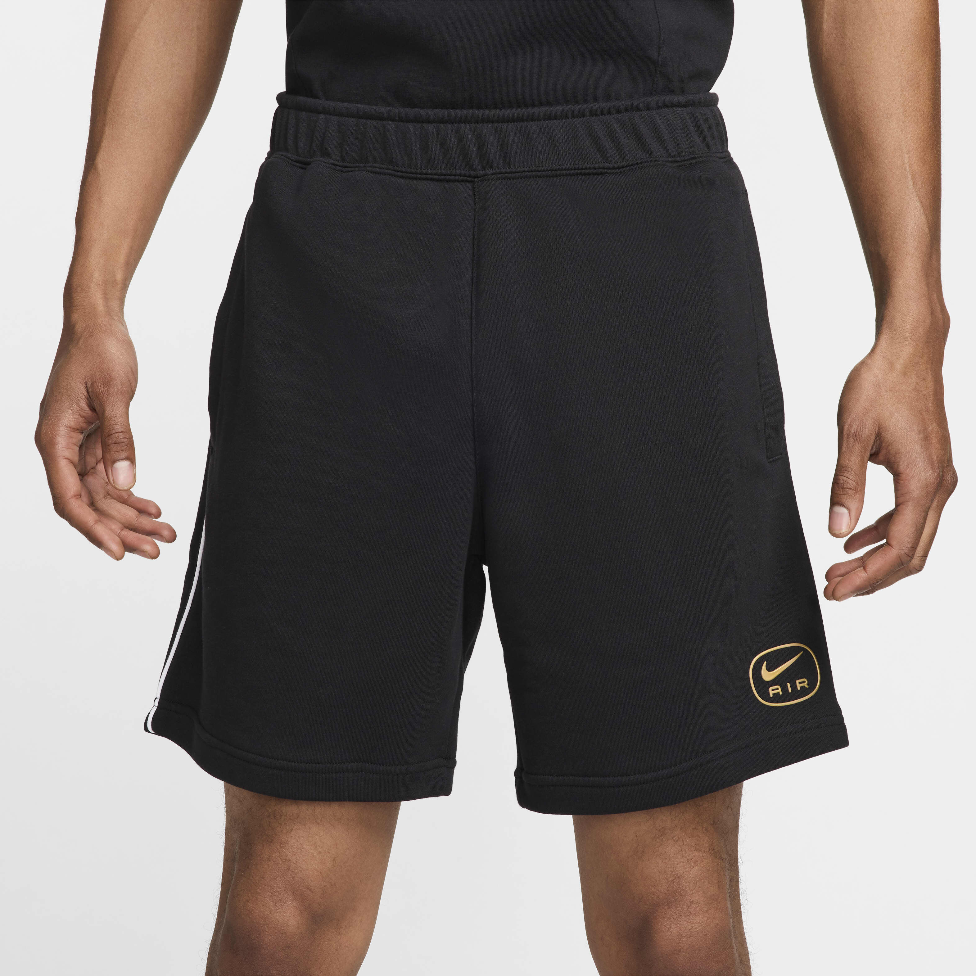 Buy Nike Air Men s French Terry Shorts Black White Metallic Gold Nike Kuwait Official
