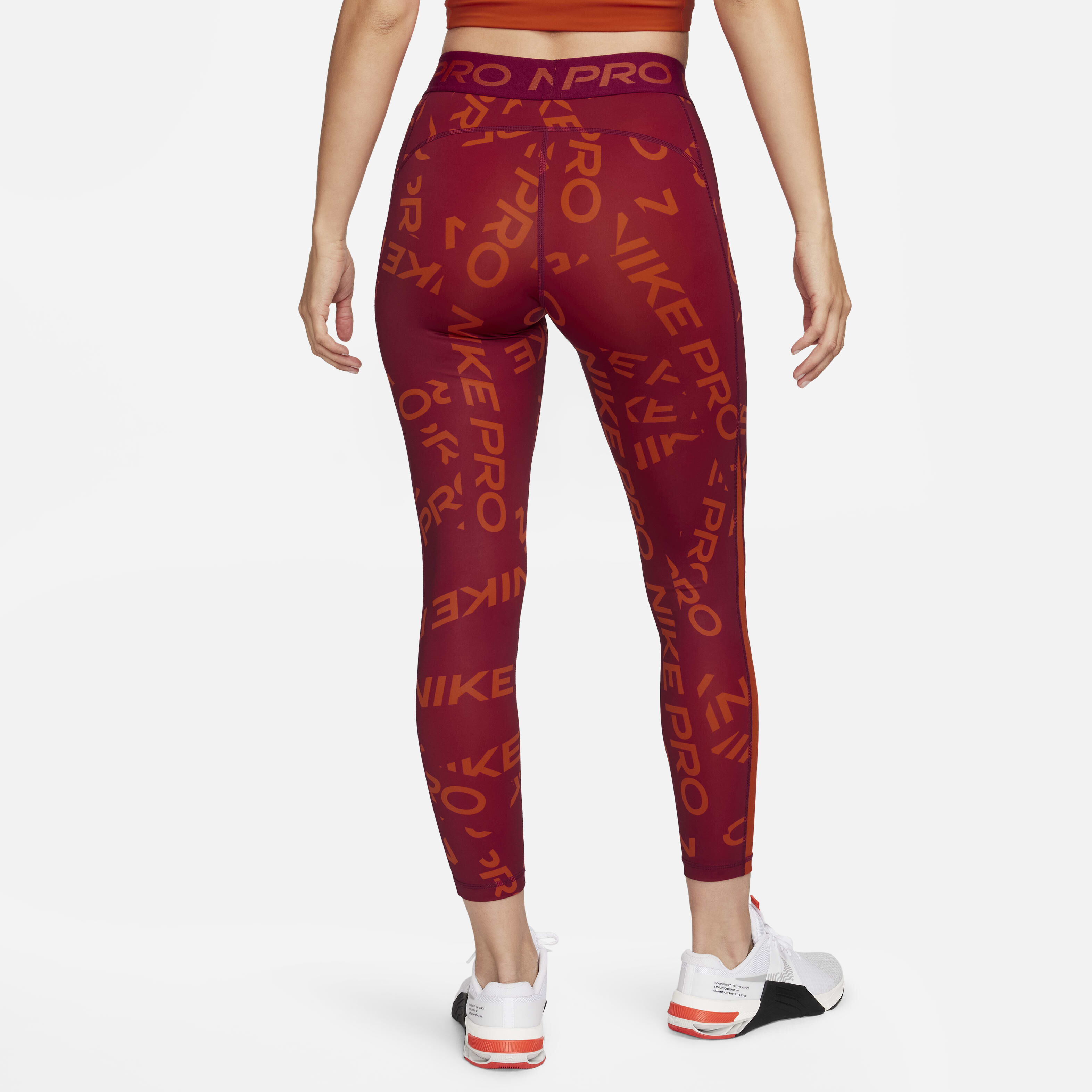 Buy Nike Pro Women s Mid Rise 7 8 Printed Leggings Noble Red Picante Red White Nike Kuwait Official