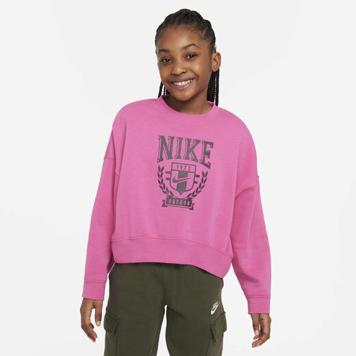 T-Shirts & Tops-Nike, Nike Sportswear, Older Kids' (Girls') Oversized Fleece Crew-Neck Sweatshirt