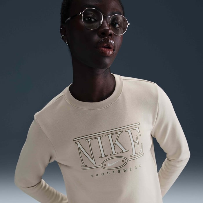 Crew Neck Womens Brown Nike Sweatshirt Nike Metallic Swoosh Colour