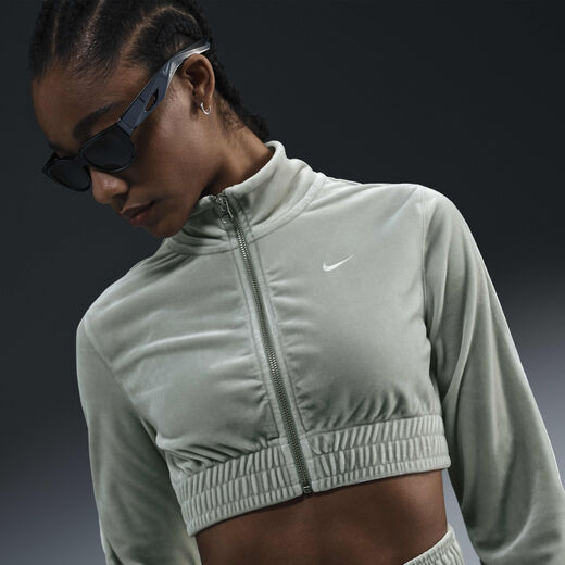 T-Shirts & Tops-Nike, Nike Sportswear Collection, Women's Cropped Velour Full-Zip Top