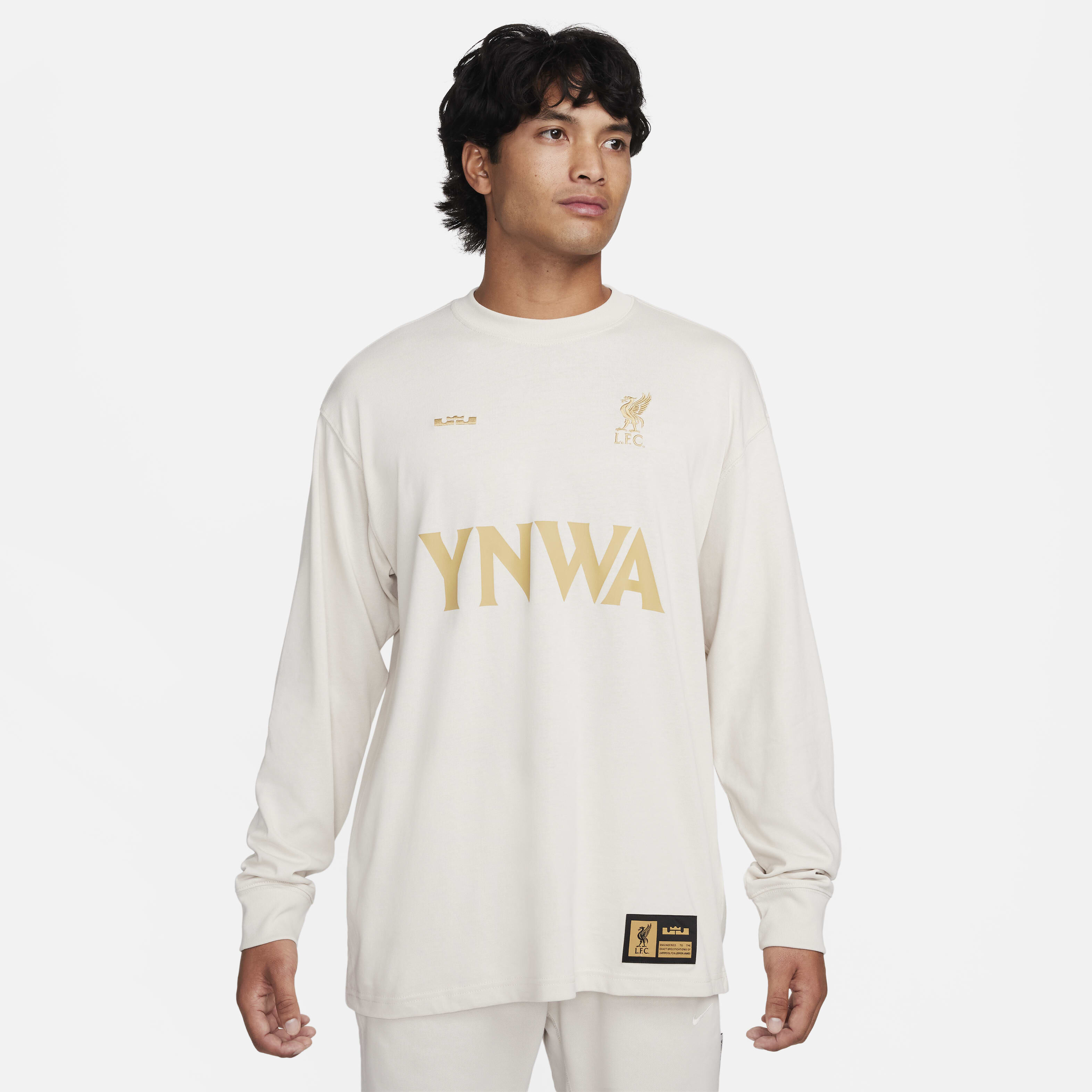 Buy LeBron x Liverpool F.C. Men s Nike Max90 Football T Shirt Light Orewood Brown Truly Gold Nike Kuwait Official