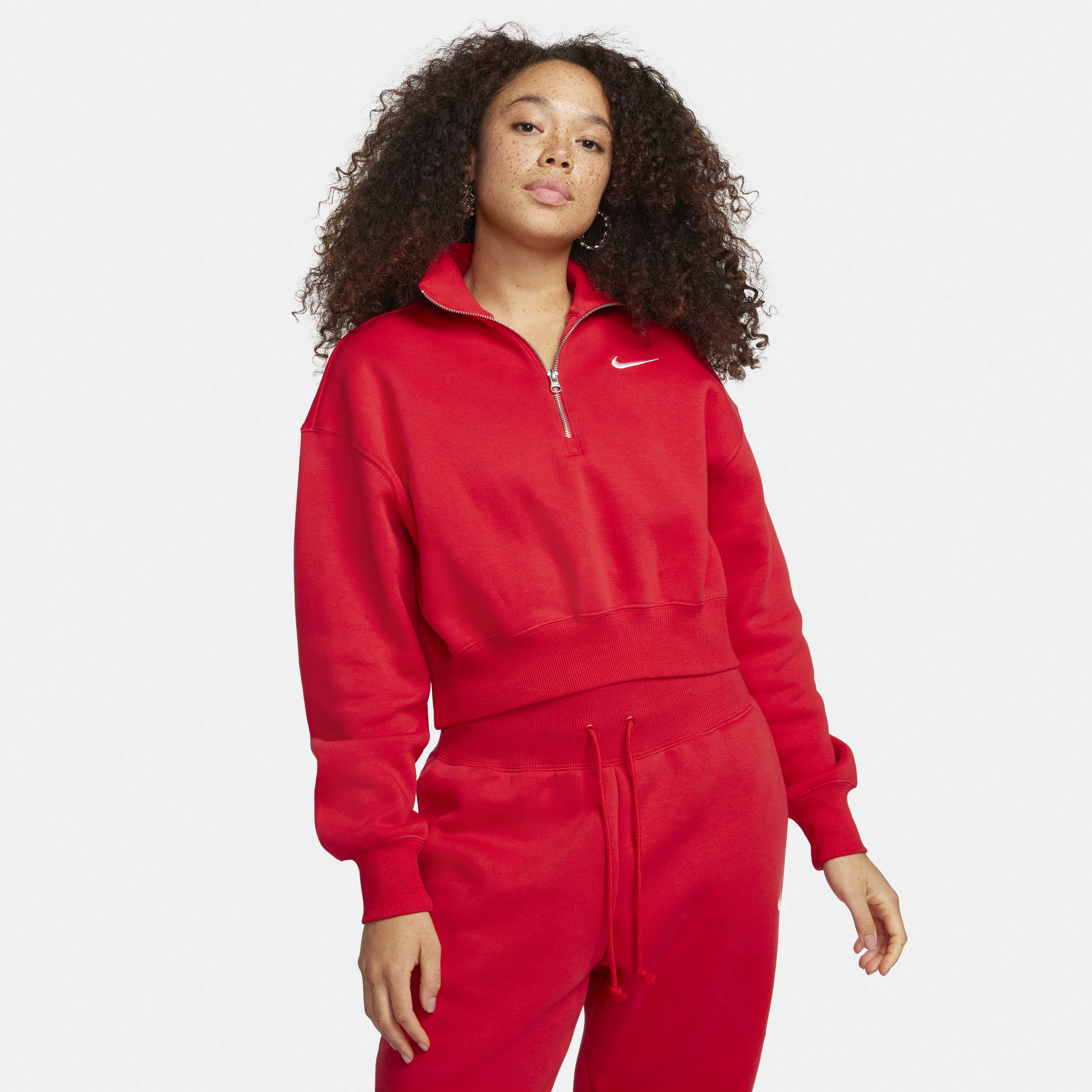Buy Nike Sportswear Phoenix Fleece Women s 1 2 Zip Cropped Sweatshirt University Red Sail Nike Kuwait Official